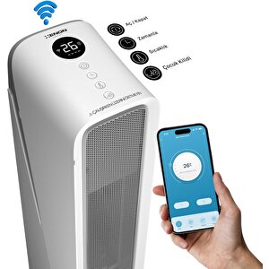 Akıllı Elektrikli Fanlı Turbo Isıtıcı, 2000w Dikey Kule Tipi Soba, Ptc 3 Kademeli Uygulama Wi-fi Uzaktan Kontrol X7440