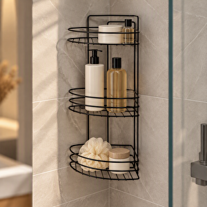 3'lü Banyo Köşe Düzenleyici Siyah
