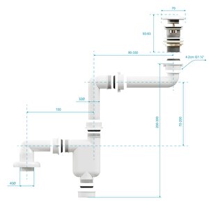 Aqua Bagno Comfort Yer Kazandıran Lavabo Sifonu +  Pop-up Sifon, Beyaz Seramik Başlıklı ,taşma Delikli,  (1 -1/4)