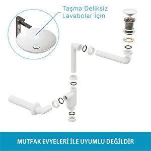 Aqua Bagno Comfort Yer Kazandıran Lavabo Sifonu +  Pop-up Sifon, Beyaz Seramik Başlıklı ,taşma Deliksiz,  (1 -1/4)
