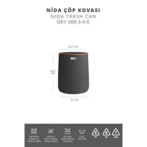 Okyanus Home Nida Antrasit Ahşap Desenli Eko Çöp Kovası