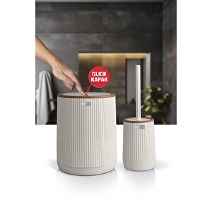 Nida Bej Ahşap Desenli Eko 2'li Wc Kova Ve Fırça Seti