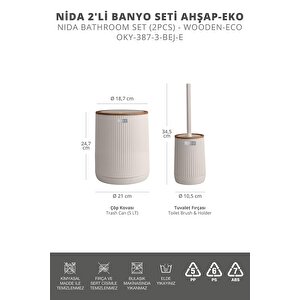 Okyanus Home Nida Bej Ahşap Desenli Eko 2'li Wc Kova Ve Fırça Seti
