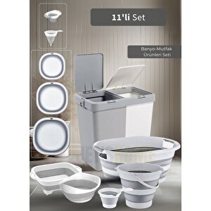 11'li Set Çamaşır Sepeti- Katlanır Sele- Badya- Kova- Maşrapa- Süzgeç- Kesim Panosu-huniler Bpa Free
