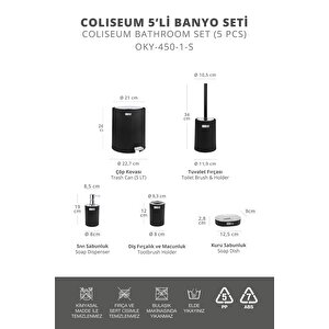Okyanus Home Coliseum Siyah Kromlu İç Kovalı Pedallı 5'li Banyo Seti