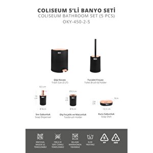 Okyanus Home Coliseum Siyah Bakır İç Kovalı Pedallı 5'li Banyo Seti
