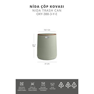 Okyanus Home Nida Yeşil Ahşap Desenli Eko Çöp Kovası