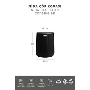 Okyanus Home Nida Siyah Ahşap Desenli Eko Çöp Kovası