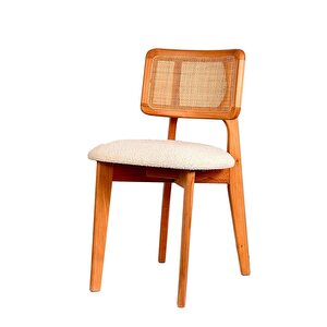 Mirla Natural Ahşap Rattan Hazeranlı Sandalye ( 2 Adet)