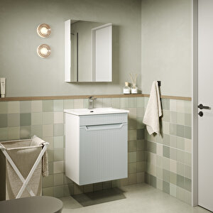 Banyo Dolabı, Ayna Ve Lavabo Seti, 55 Cm, İnci Gri