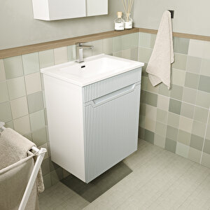 Banyo Dolabı, Ayna Ve Lavabo Seti, 55 Cm, İnci Gri