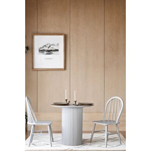 Coral Beyaz Ahşap Yuvarlak Masa Takımı 2 Sandalyeli 90x90