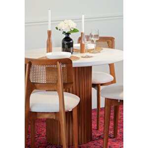 Mirla Ceviz Beyaz Ahsap Yuvarlak Masa Takımı 100x100