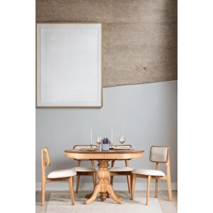 Ronya Natural Ahşap Döşemeli Oval Açılır Masa Sandalye Takımı 80x120