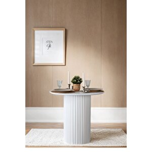 Coral Beyaz Ahşap Yuvarlak Masa Takımı 2 Sandalyeli 90x90