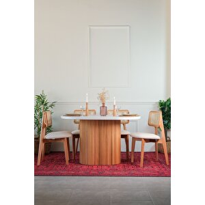 Mirla Oval Ahsap Natural Masa Sandalye Takımı 80x130