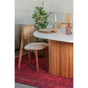 Mirla Oval Ahsap Natural Masa Sandalye Takımı 80x130
