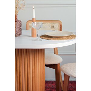 Mirla Oval Ahsap Natural Masa Sandalye Takımı 80x130