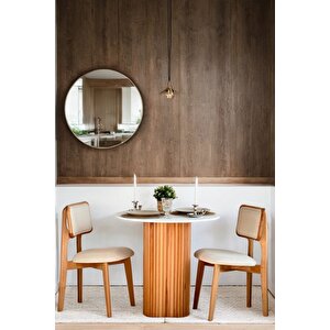 Mirla Natural Ahşap Döşemeli Yuvarlak Masa Takımı 2 Sandalyeli 90x90
