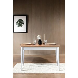 Andre Natural Beyaz Ahşap Dikdörtgen Mirla Beyaz Sandalyeli Açılır Masa Takımı 70x127