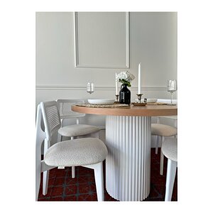 Mirla Masa Beyaz Natural Yuvarlak Masa Takımı 100x100