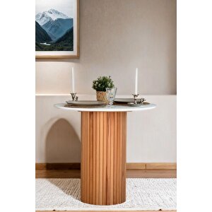 Coral Natural Ahşap Yuvarlak Masa Takımı 2 Sandalyeli 90x90
