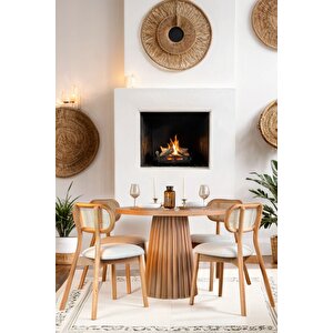 Elle Ahşap Natural Masa Sandalye Takımı 100x100