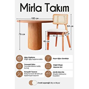 Mirla Yuvarlak Ahşap Masa Takımı Natural 100x100
