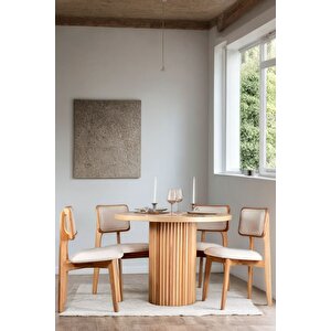 Mirla Döşemeli Natural Ahşap Yuvarlak Masa Sandalye Takımı 90x90