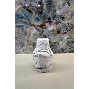 Mini Mermer Desen Çizgili İskandinav Vazo Biblo 7x10 Cm