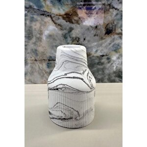Mini Mermer Desen Çizgili İskandinav Vazo Biblo 7x10 Cm