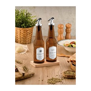 Hasırevim Ahşap Standlı Yağlık - 2 Li Pratik Kapaklı Yağlık 350 Ml.