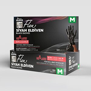 Flex Tek Kullanımlık Pudrasız Tpe Eldiven 100'lü M-siyah