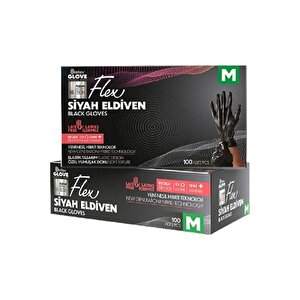 Flex Tek Kullanımlık Pudrasız Tpe Eldiven 100'lü M-siyah