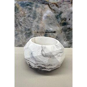 Prizma Mermer Desen Saksılık Çiçeklik Biblo 11x6 Cm