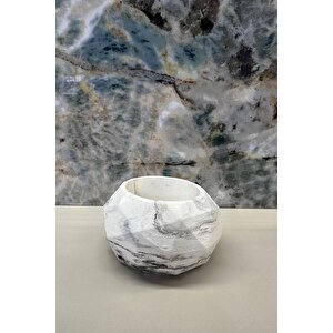 Prizma Mermer Desen Saksılık Çiçeklik Biblo 11x6 Cm