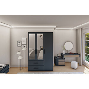 Gm 852 Home 3 Kapi 2 Çekmeceli̇ Antrasi̇t Gri̇ Aynali Gardirop