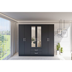 Gm 034 Lüx Aynalı 6 Kapılı 2 Çekmeceli̇ Antrasi̇t Gri̇ Gardırop
