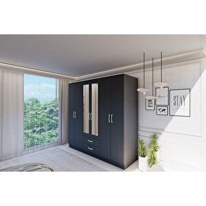 Gm 034 Lüx Aynalı 6 Kapılı 2 Çekmeceli̇ Antrasi̇t Gri̇ Gardırop