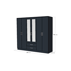 Gm 034 Lüx Aynalı 6 Kapılı 2 Çekmeceli̇ Antrasi̇t Gri̇ Gardırop