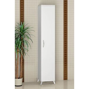 Tek Kapaklı 5 Raflı Çok Amaçlı Banyo Mutfak Kiler Dolabı Tek Kapılı Erzak Dolabı Beyaz  Mdf