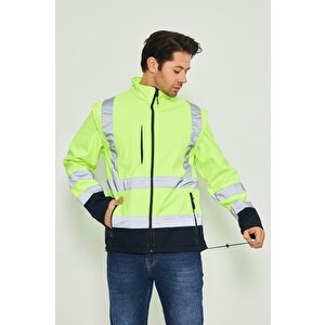 Sarı Softshell Mont Kolları Çıkmalı Reflektörlü 2XL