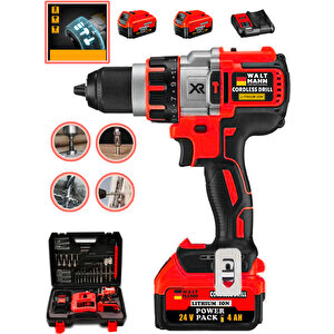Alman 2400 Red Orginal 13 Mm Metal Mandren Brushless Motor Akülü Darbeli Matkap 10 Pilli