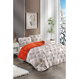 Renkli Desenli Tek Kişilik Yorgan Peluş Çift Taraflı Yastık Kılıflı (çarşafsız) 05 Turuncu