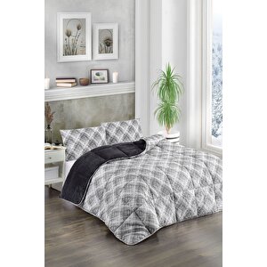 Renkli Desenli Tek Kişilik Yorgan Peluş Çift Taraflı Yastık Kılıflı (çarşafsız) 06 Siyah