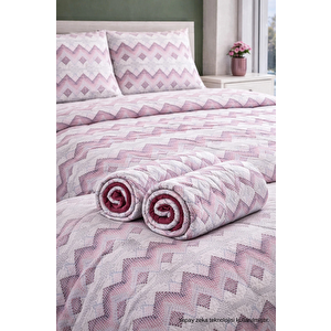 Renkli Desenli Tek Kişilik Yorgan Peluş Çift Taraflı Yastık Kılıflı (çarşafsız) 04 Bordo