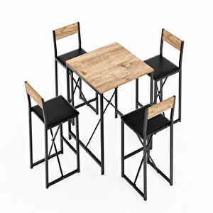 4 Kişilik Bar Masa Sandalye Seti Mutfak Yemek Masası Takımı Döşeme Çam  1578