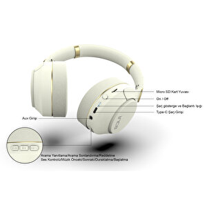 Inca Ibk-503b Kablosuz 5.3 Bluetooth Hafıza Kart Destekli Kulak Üstü Kulaklık Bej
