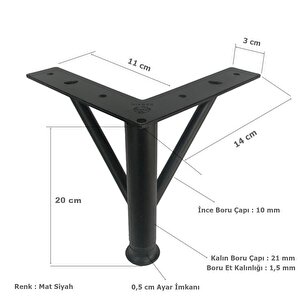 Firkete Ayak Metal 20 Cm Mat Siyah Mobilya Koltuk Ayağı