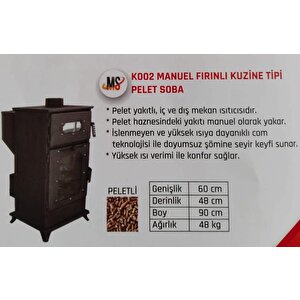 Pelet Sobası Etinova Eti-k002 Manuel Fırınlı Kuzineli Pelet Soba